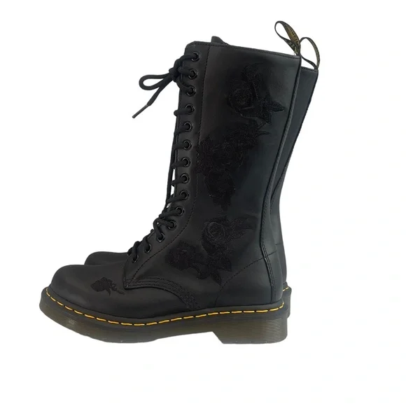 Dr MARTEN 1914 VONDA MON LEATHER BLACK BOOT FLOWER EMBROIDERY DETAILING SIZE UK4 - Picture 4 of 16